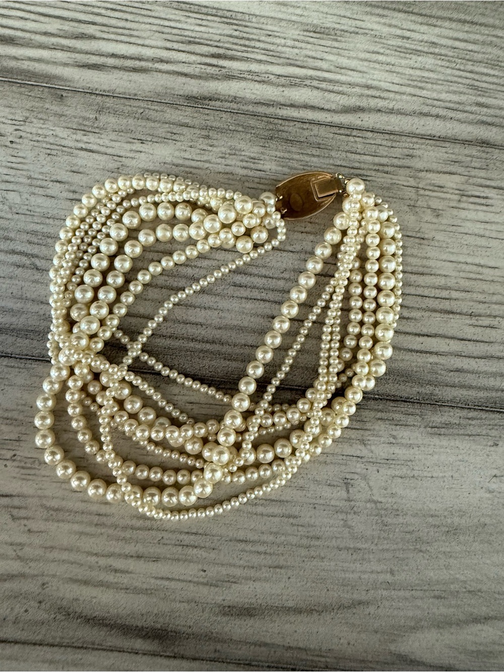 Multi-Strand Ivory Pearl Necklace with Gold Clasp - Picture 2 of 2